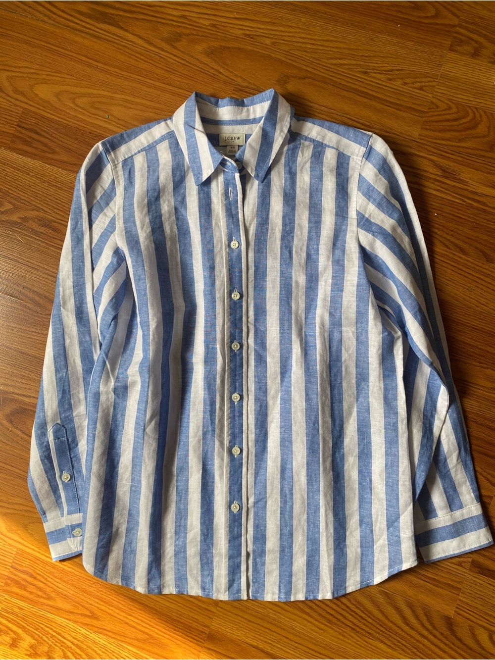 J. Crew Blue and White Striped Cotton Button-Down Shirt